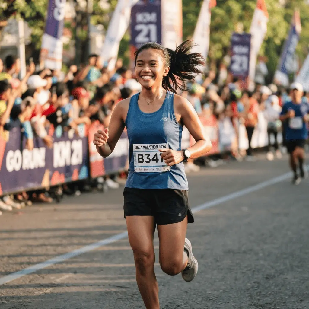 Runner smiling mid-stride