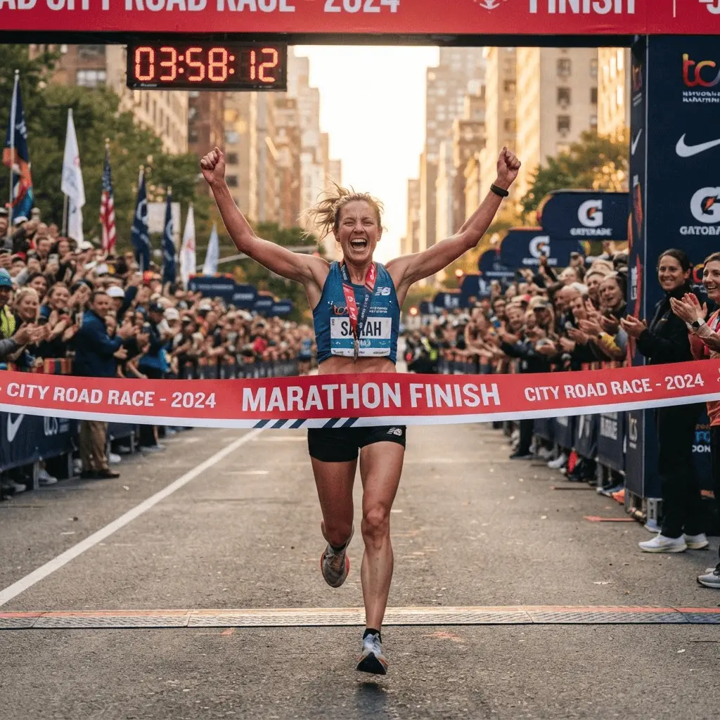 Runners celebrating at the finish
